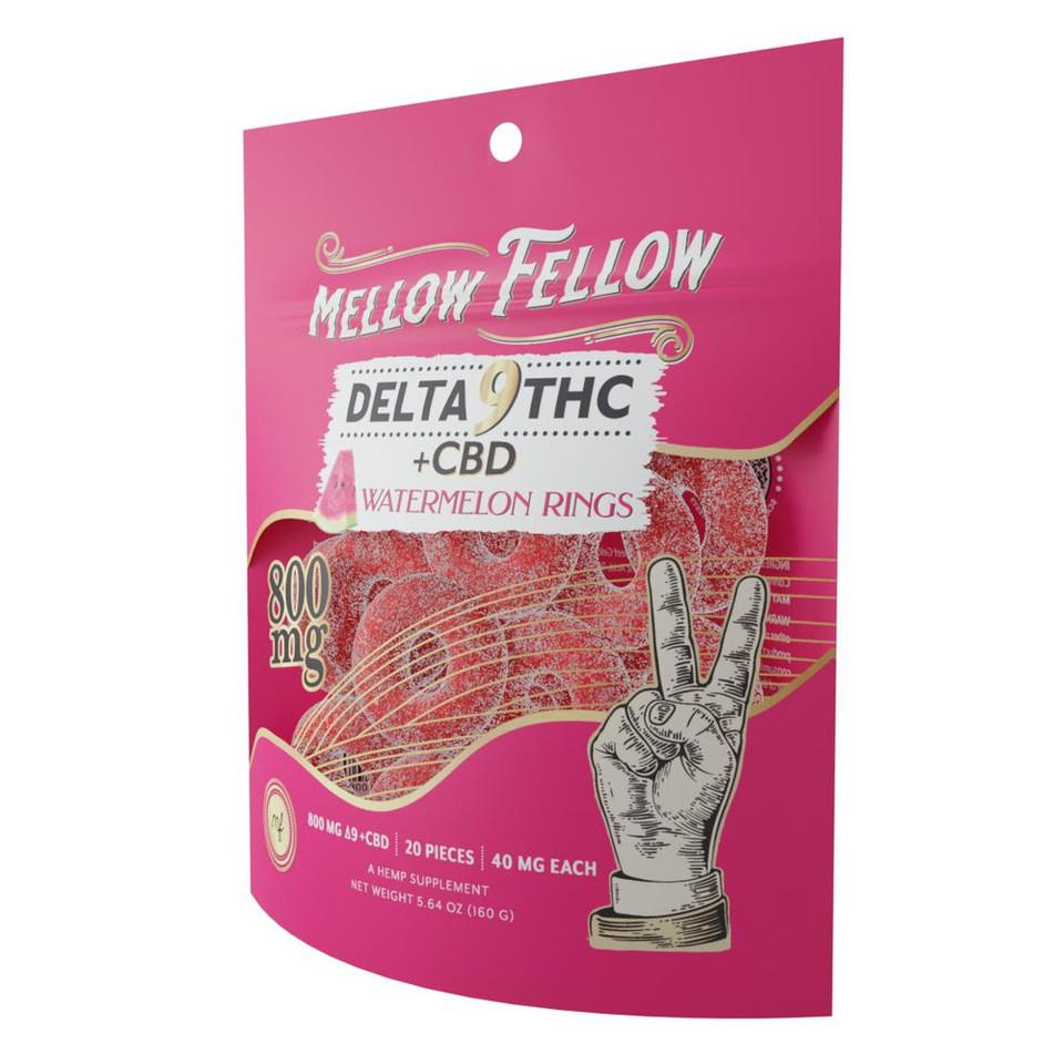 MELLOW FELLOW LIVE RESIN DELTA 9 THC + CBD 800MG 40PC/JAR WATERMELON RINGS 810121205440