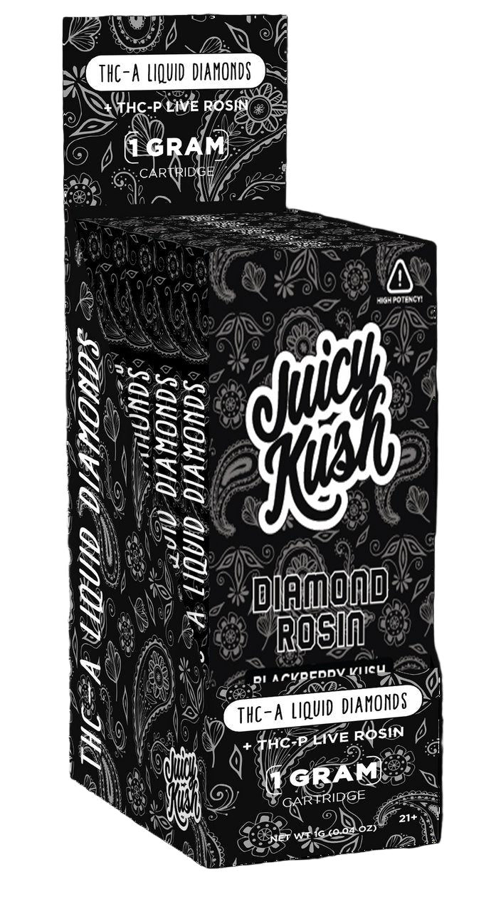 JUICY KUSH THC-A LIQUID DIAMONDS + THC-P LIVE ROSIN 1 GRAM CART BLACKBERRY KUSH (INDICA) 850021044503