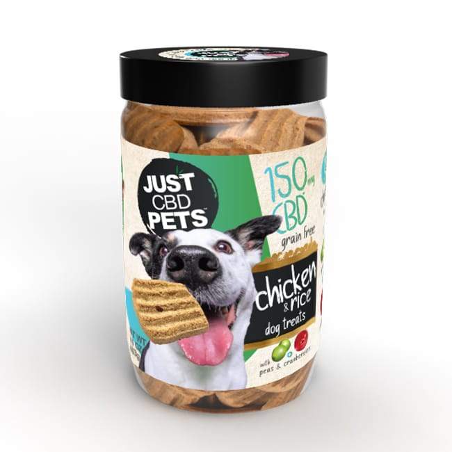 JUST CBD PET TREATS 150MG JAR CHICKEN RICE DOG TREAT 659657491169