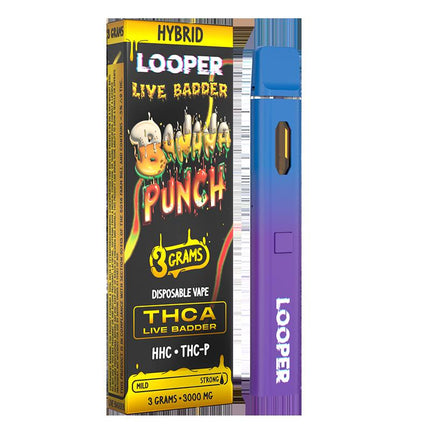 LOOPER 3 GRAM THCA LIVE BADDER + HHC + THC-P DISPOSABLE BANANA PUNCH (HYBRID) 810110044746