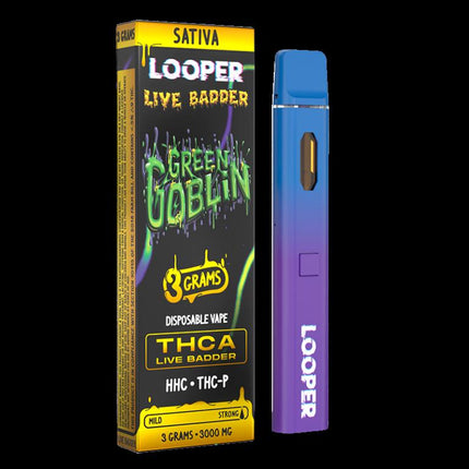 LOOPER 3 GRAM THCA LIVE BADDER + HHC + THC-P DISPOSABLE GREEN GOBLIN (SATIVA) 810110044753