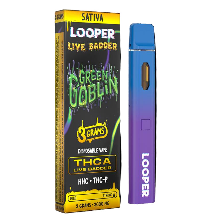 LOOPER 3 GRAM THCA LIVE BADDER + HHC + THC-P DISPOSABLE GREEN GOBLIN (SATIVA) 810110044753