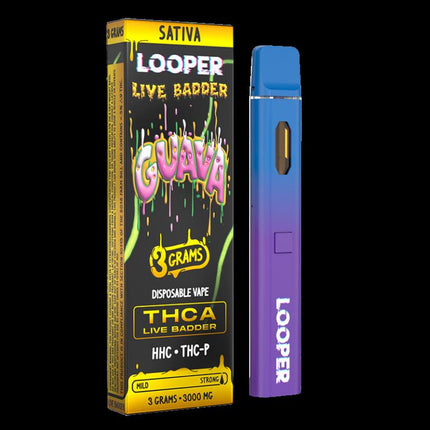 LOOPER 3 GRAM THCA LIVE BADDER + HHC + THC-P DISPOSABLE GUAVA (SATIVA) 810110044661