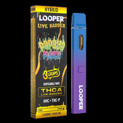 LOOPER 3 GRAM THCA LIVE BADDER + HHC + THC-P DISPOSABLE PAPAYA PUNCH (HYBRID) 810110044678
