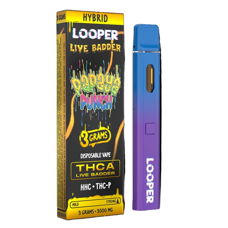 LOOPER 3 GRAM THCA LIVE BADDER + HHC + THC-P DISPOSABLE PAPAYA PUNCH (HYBRID) 810110044678