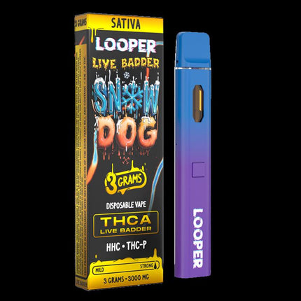 LOOPER 3 GRAM THCA LIVE BADDER + HHC + THC-P DISPOSABLE SNOW DOG (SATIVA) 810110044739