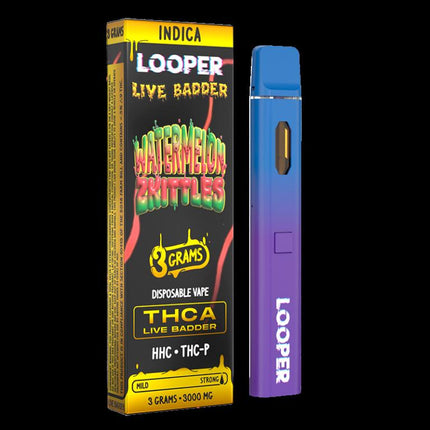 LOOPER 3 GRAM THCA LIVE BADDER + HHC + THC-P DISPOSABLE WATERMELON ZKITTLEZ (INDICA) 810110044685