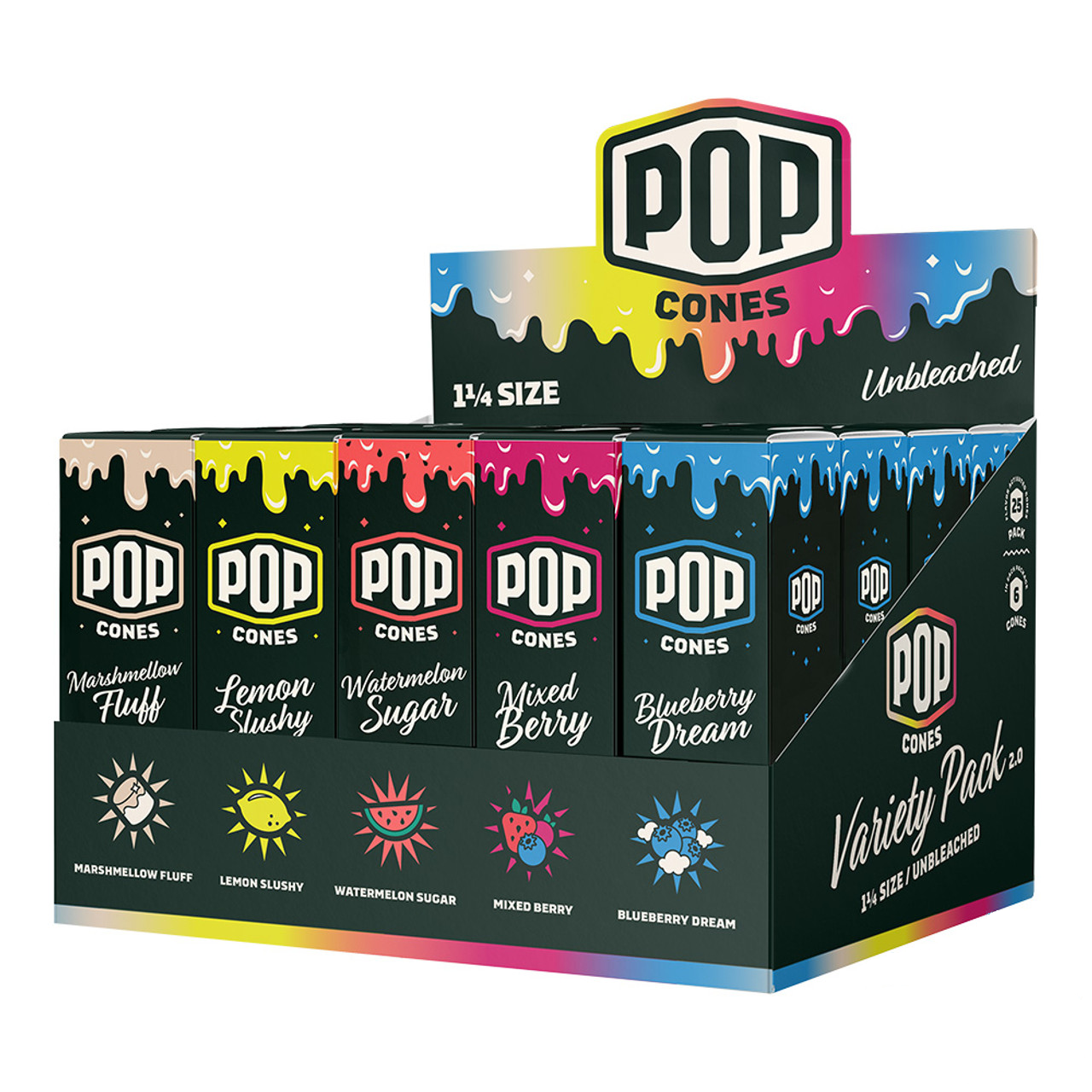 POP CONES 1 1/4 UNBLEACHED CONES (25PK BOX) | ASSORTED FLAVORS