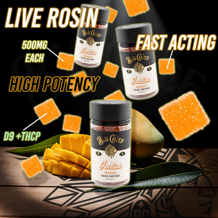 BIG CHIEF JELLIES LIVE ROSIN NANO INFUSED D9 | THC-P 500MG PER GUMMY (30PC JAR)