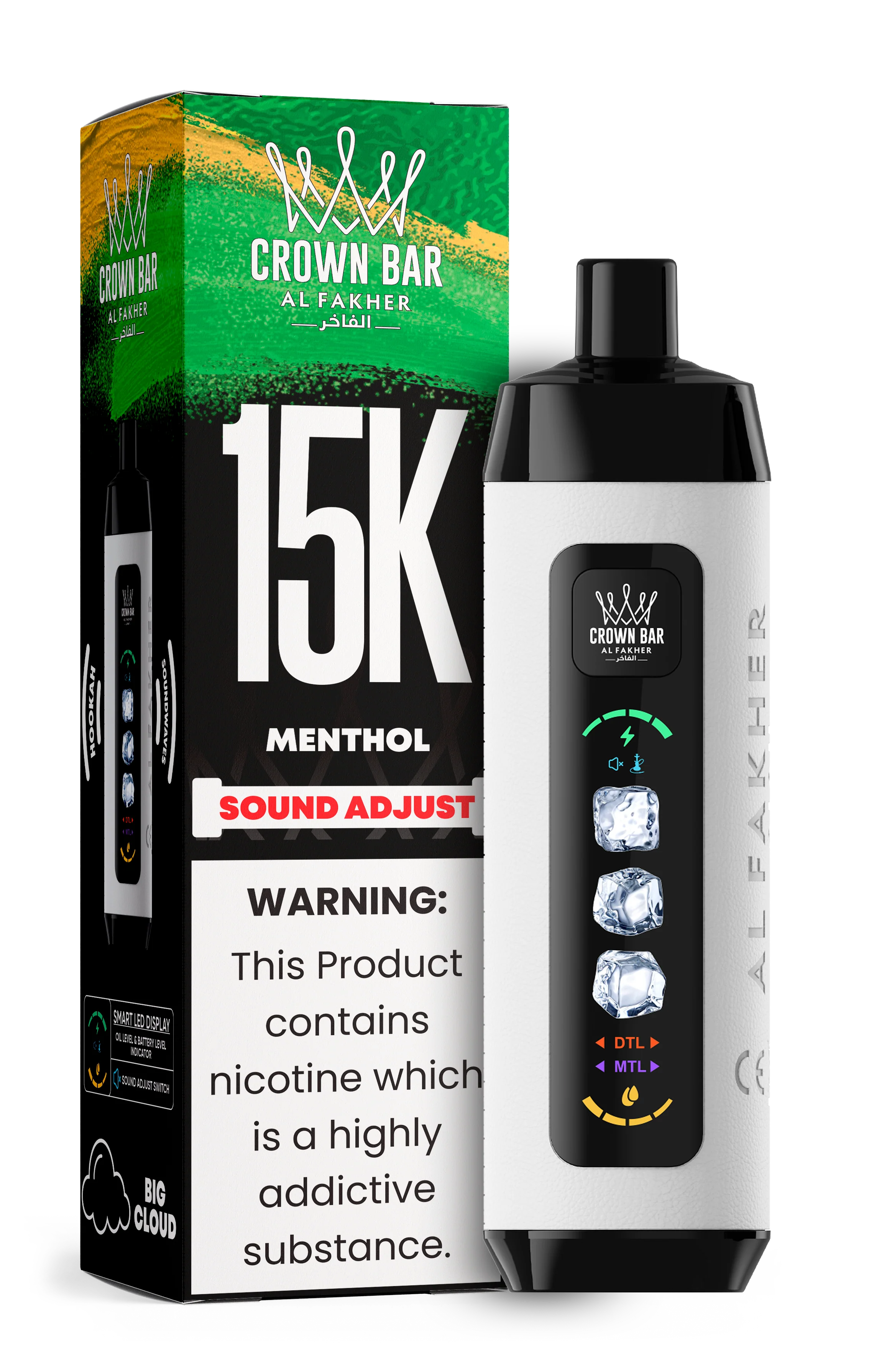 AL FAKHER CROWN BAR 15000 ICE ADJUST DISPOSABLE (5CT DISPLAY)
