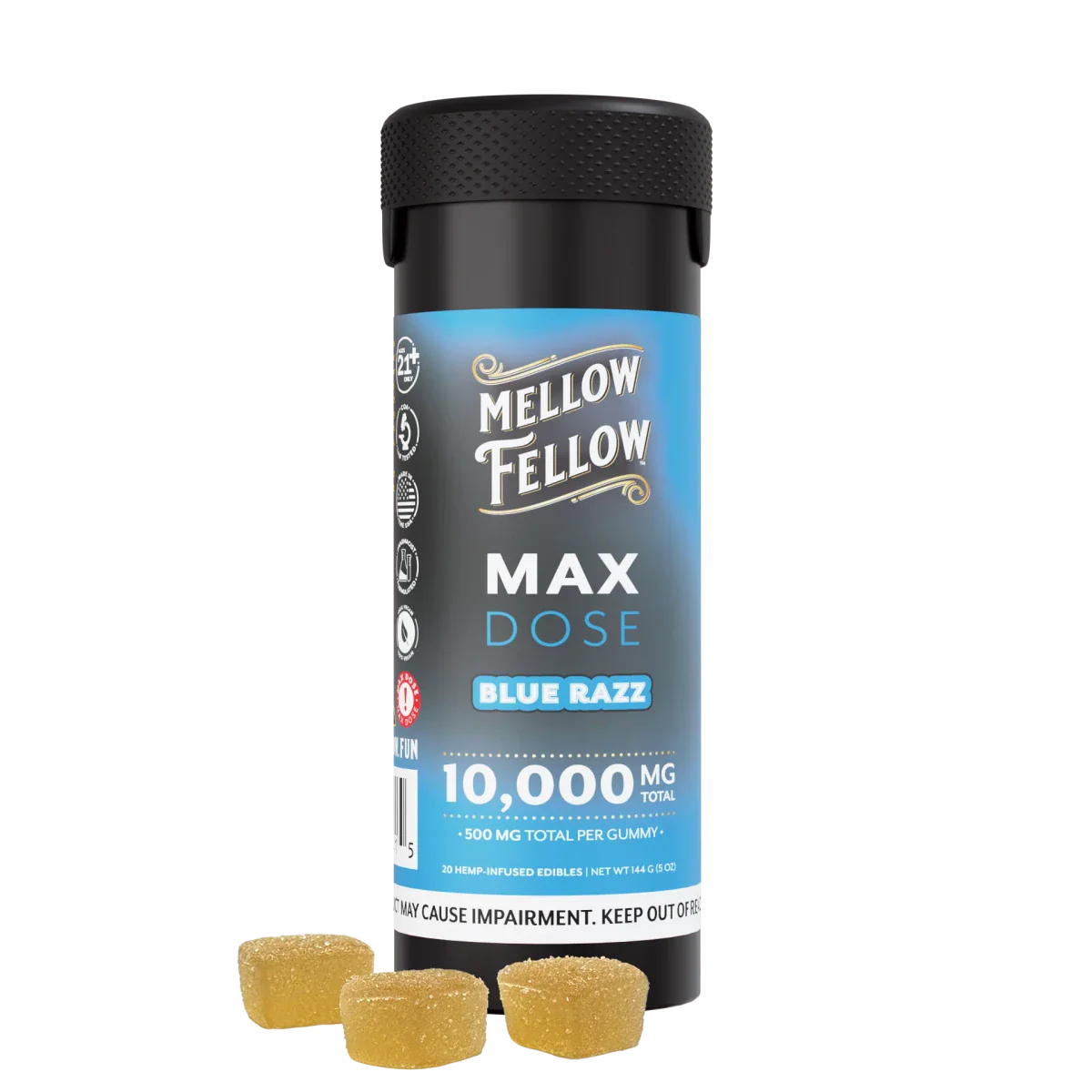 MELLOW FELLOW MAX DOSE 10000MG D9 GUMMIES (20CT JAR)
