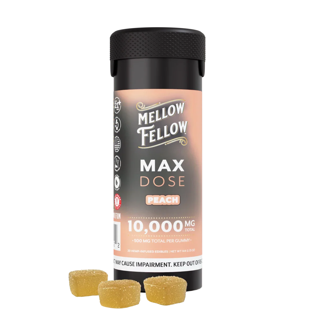 MELLOW FELLOW MAX DOSE 10000MG D9 GUMMIES (20CT JAR)