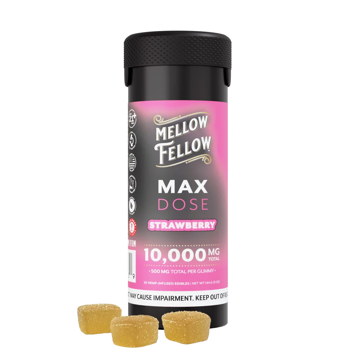 MELLOW FELLOW MAX DOSE 10000MG D9 GUMMIES (20CT JAR)