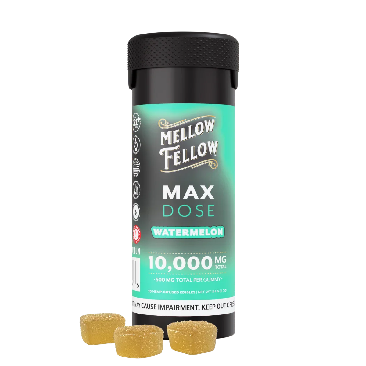 MELLOW FELLOW MAX DOSE 10000MG D9 GUMMIES (20CT JAR)