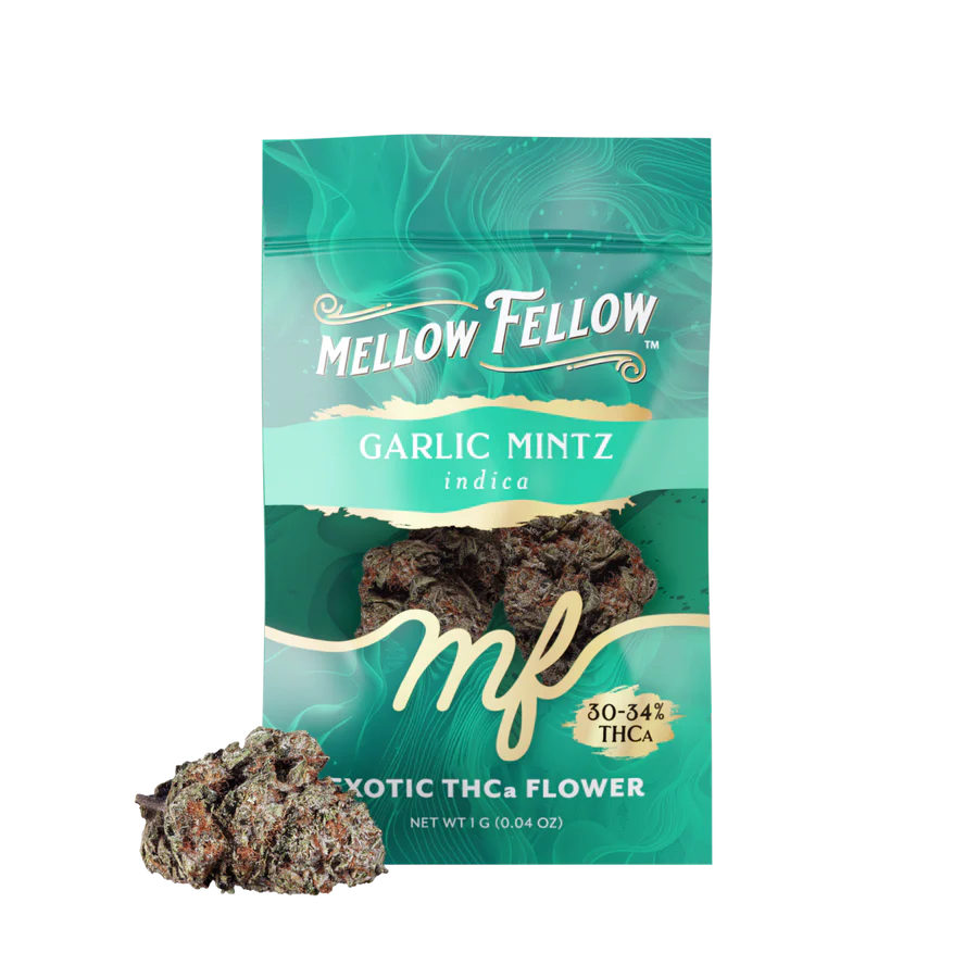 MELLOW FELLOW EXOTIC 1 GRAM THC-A FLOWER BOX (28CT BOX) | GARLIC MINTZ (INDICA)