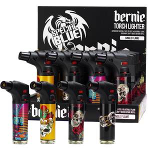 SPECIAL BLUE BERNIE SKULLS & ROSES II TORCH LIGHTER (LT167M) 12CT/DISPLAY