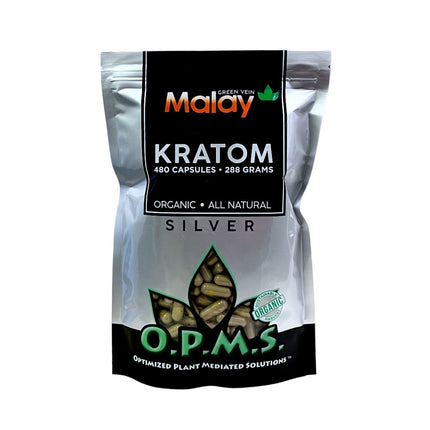 OPMS SILVER KRATOM 480CT CAPSULES GREEN VEIN MALAY 700598115741