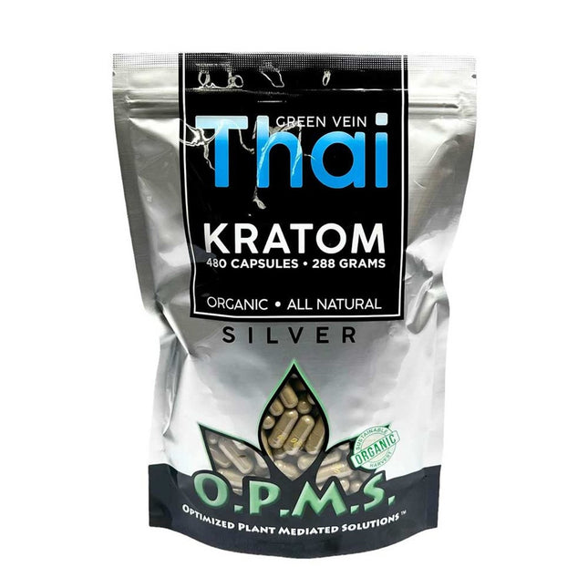 OPMS SILVER KRATOM 480CT CAPSULES GREEN VEIN THAI 700598115789