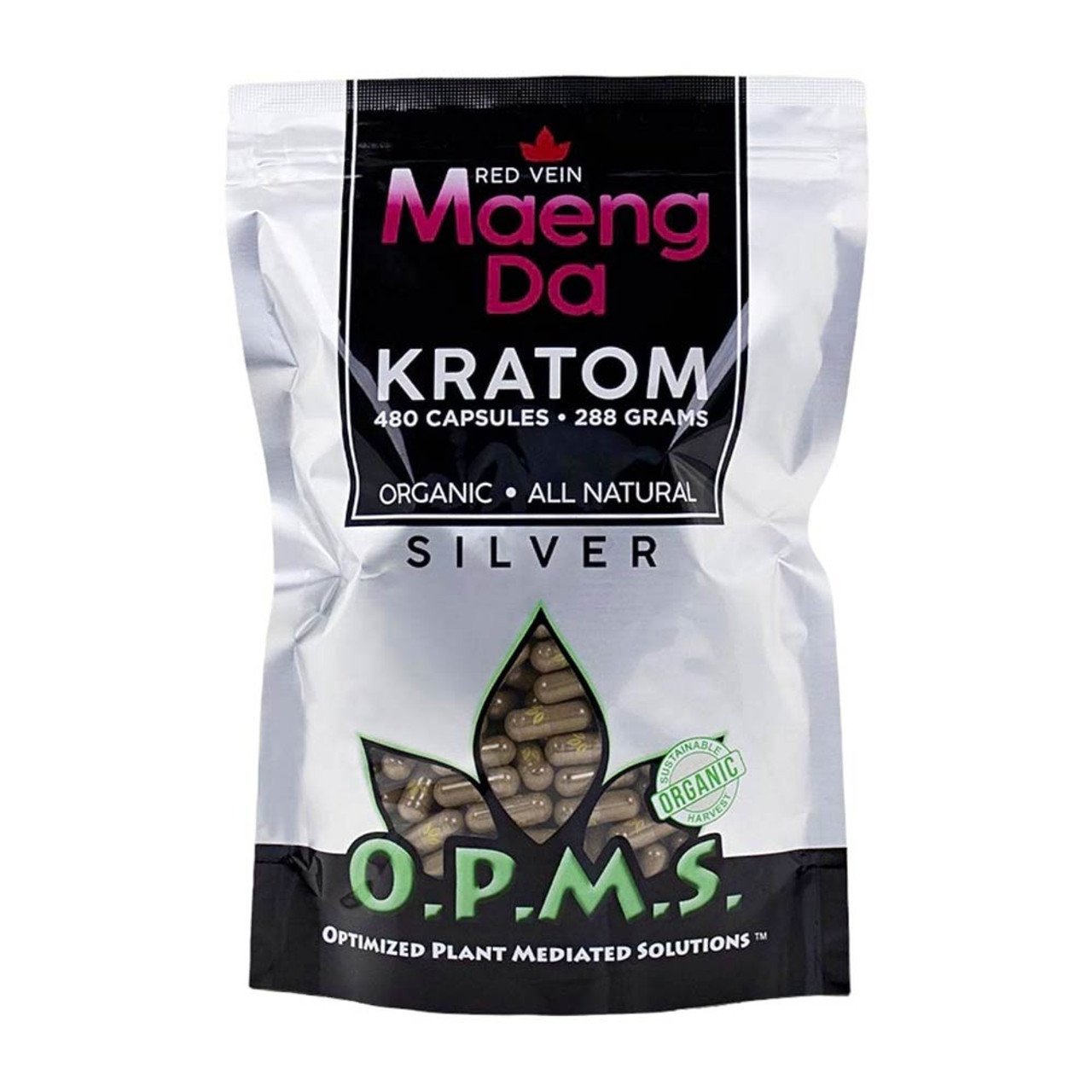 OPMS SILVER KRATOM 480CT CAPSULES RED VEIN MAENG DA 650075994614
