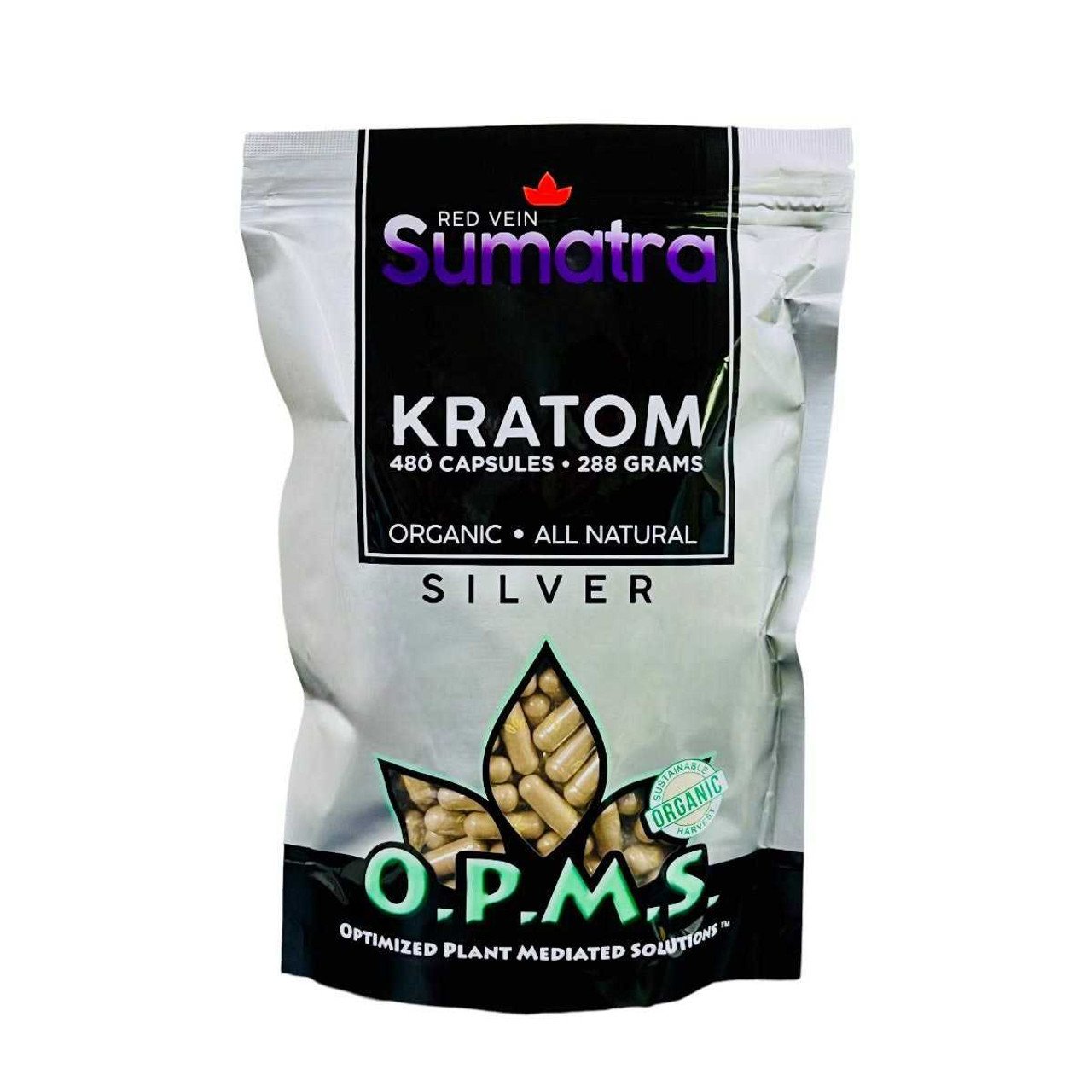 OPMS SILVER KRATOM 480CT CAPSULES RED VEIN SUMATRA 650075994256