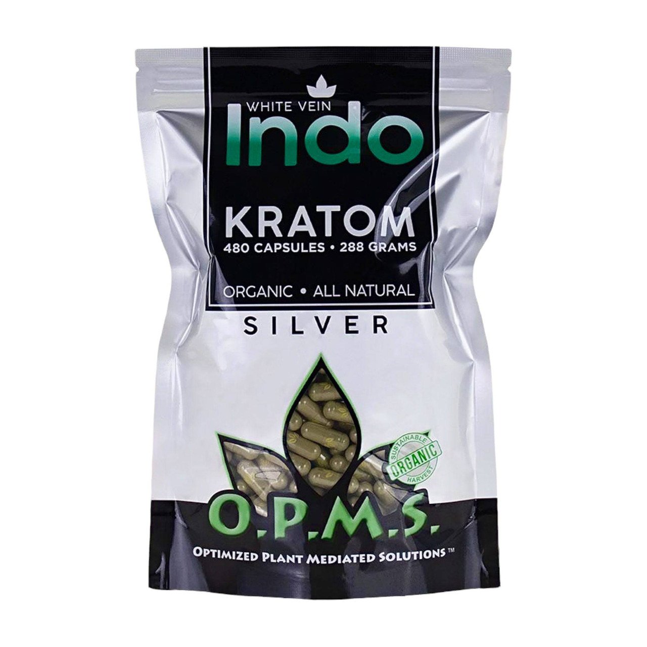 OPMS SILVER KRATOM 480CT CAPSULES WHITE VEIN INDO 650075994492