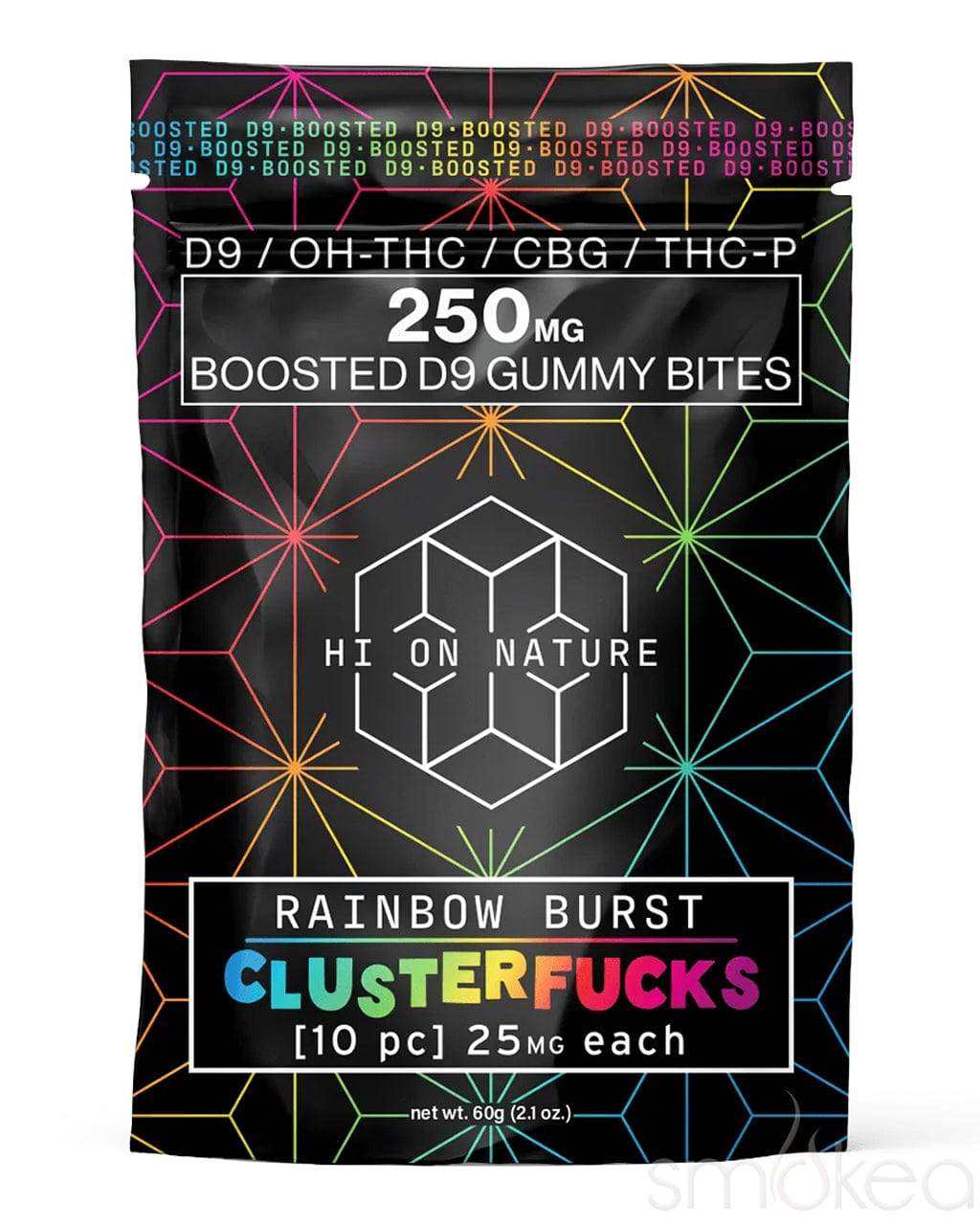 HI ON NATURE BOOSTED D9 GUMMY BITES 10PC/PACK 25MG EACH RAINBOW BURST CLUSTERFUCKS