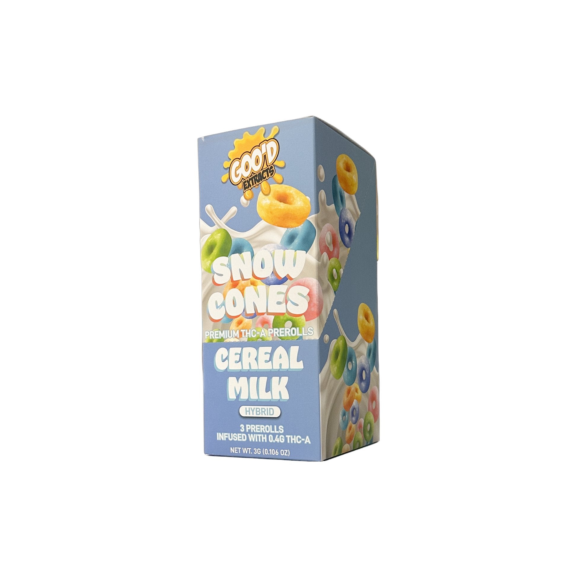 GOO'D EXTRACTS SNOW CONES PREMIUM THC-A PREROLLS 1G (3/PACK) CEREAL MILK (HYBRID) 850051606313