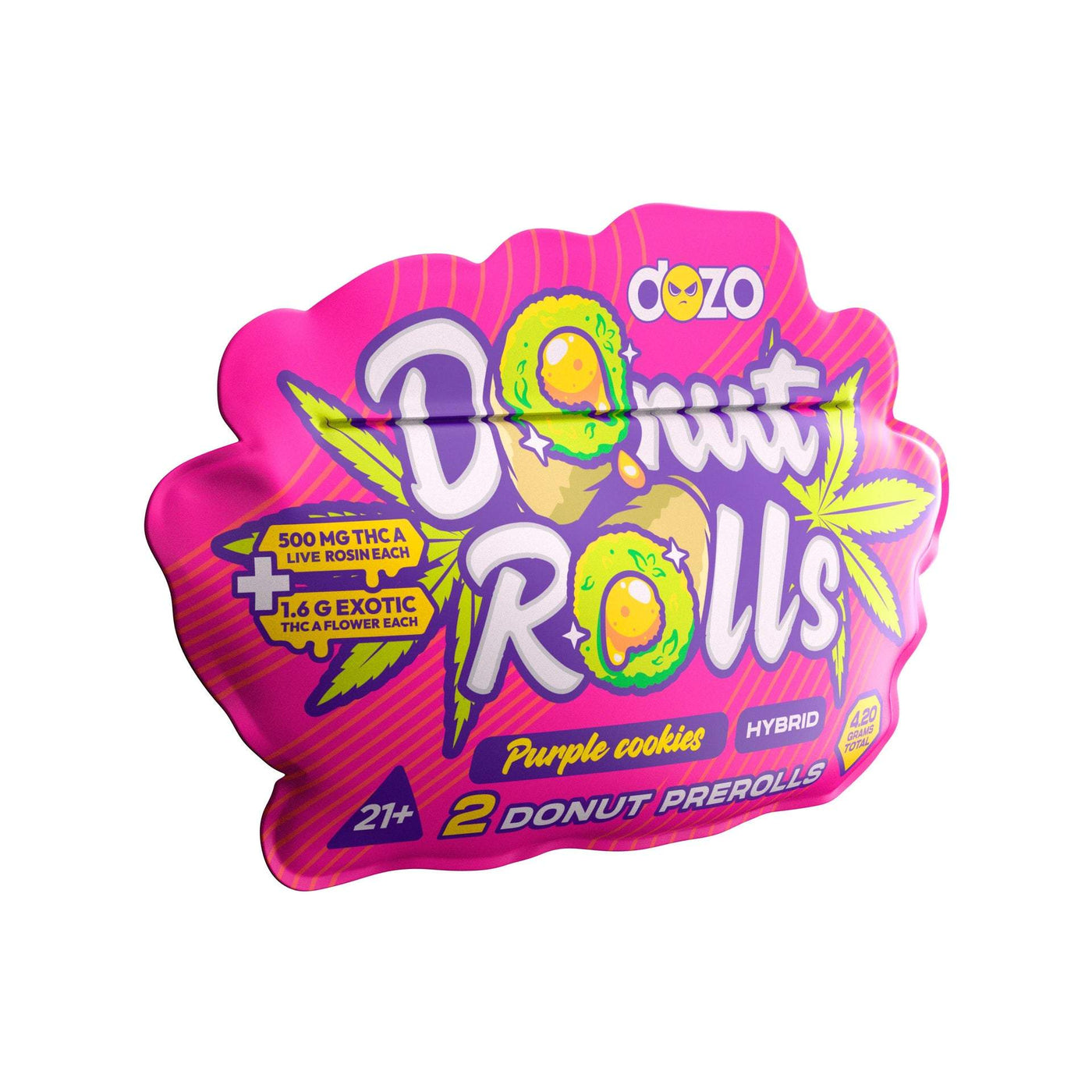 DOZO DONUT PRE ROLLS LIVE ROSIN THC-A (2 X 2.1G EACH / PACK) PURPLE COOKIES (HYBRID) 767461339406