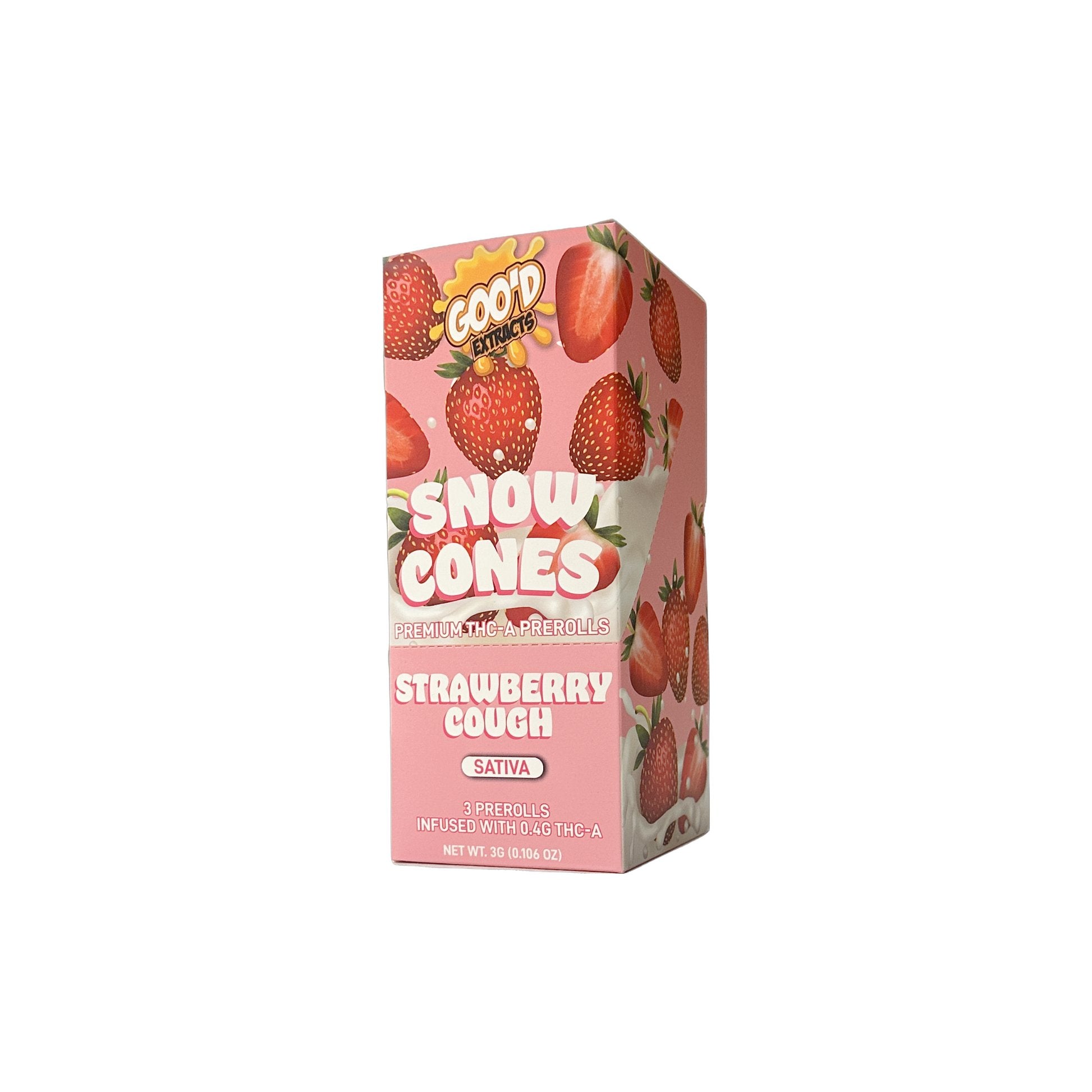 GOO'D EXTRACTS SNOW CONES PREMIUM THC-A PREROLLS 1G (3/PACK) STRAWBERRY COUGH (SATIVA) 850051606450