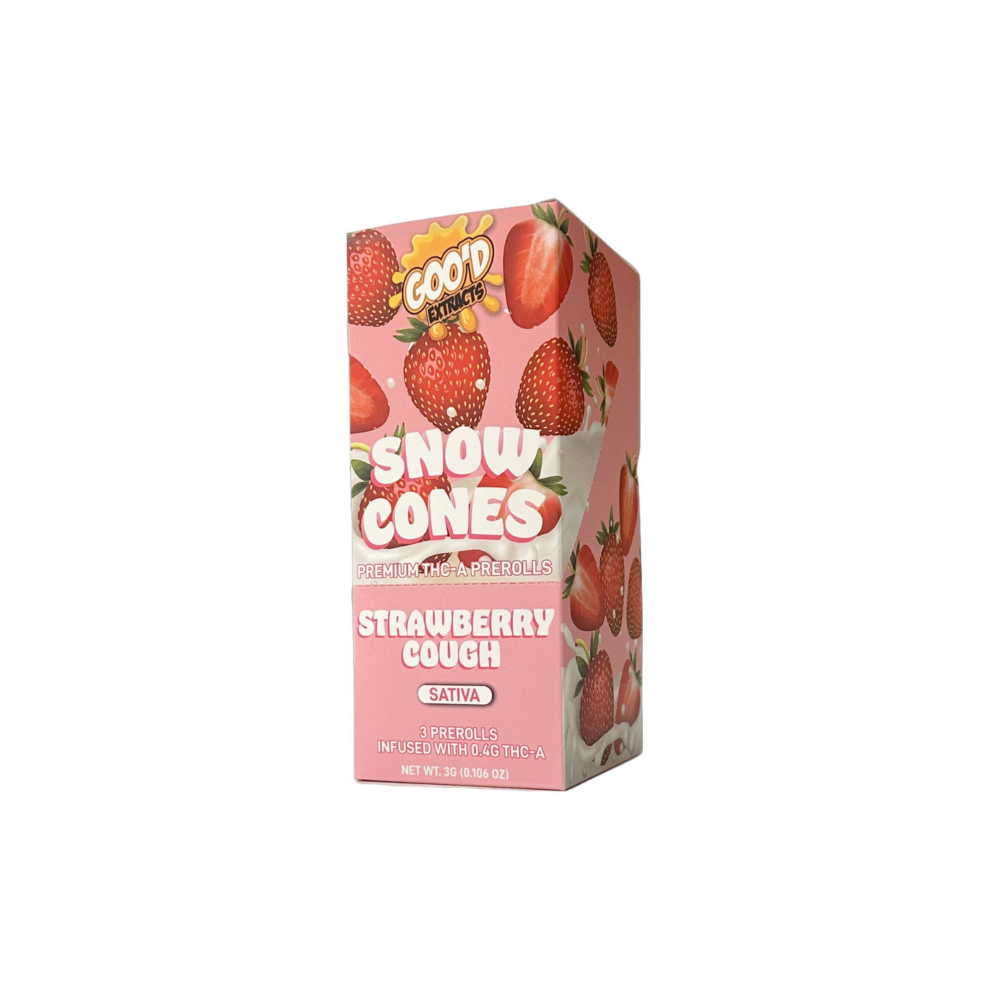 GOO'D EXTRACTS SNOW CONES PREMIUM THC-A PREROLLS 1G (3/PACK) STRAWBERRY COUGH (SATIVA) 850051606450
