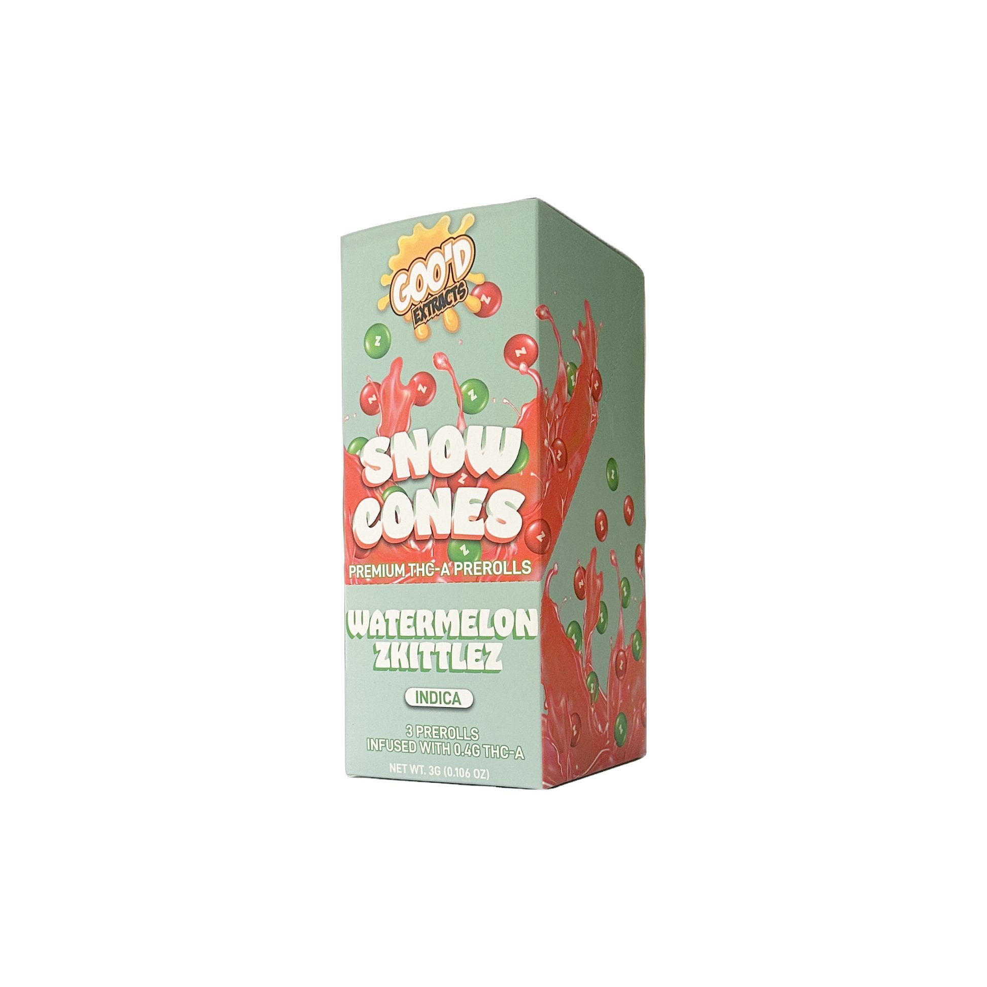 GOO'D EXTRACTS SNOW CONES PREMIUM THC-A PREROLLS 1G (3/PACK) WATERMELON ZKITTLEZ (INDICA) 850051606337