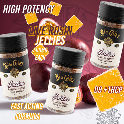 BIG CHIEF JELLIES LIVE ROSIN NANO INFUSED D9 | THC-P 500MG PER GUMMY (30PC JAR)
