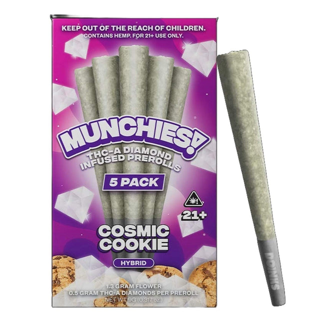 DELTA MUNCHIES THC-A DIAMOND INFUSED PRE ROLLS (5CT/PK) 1G COSMIC COOKIE (HYBRID) 437561782951