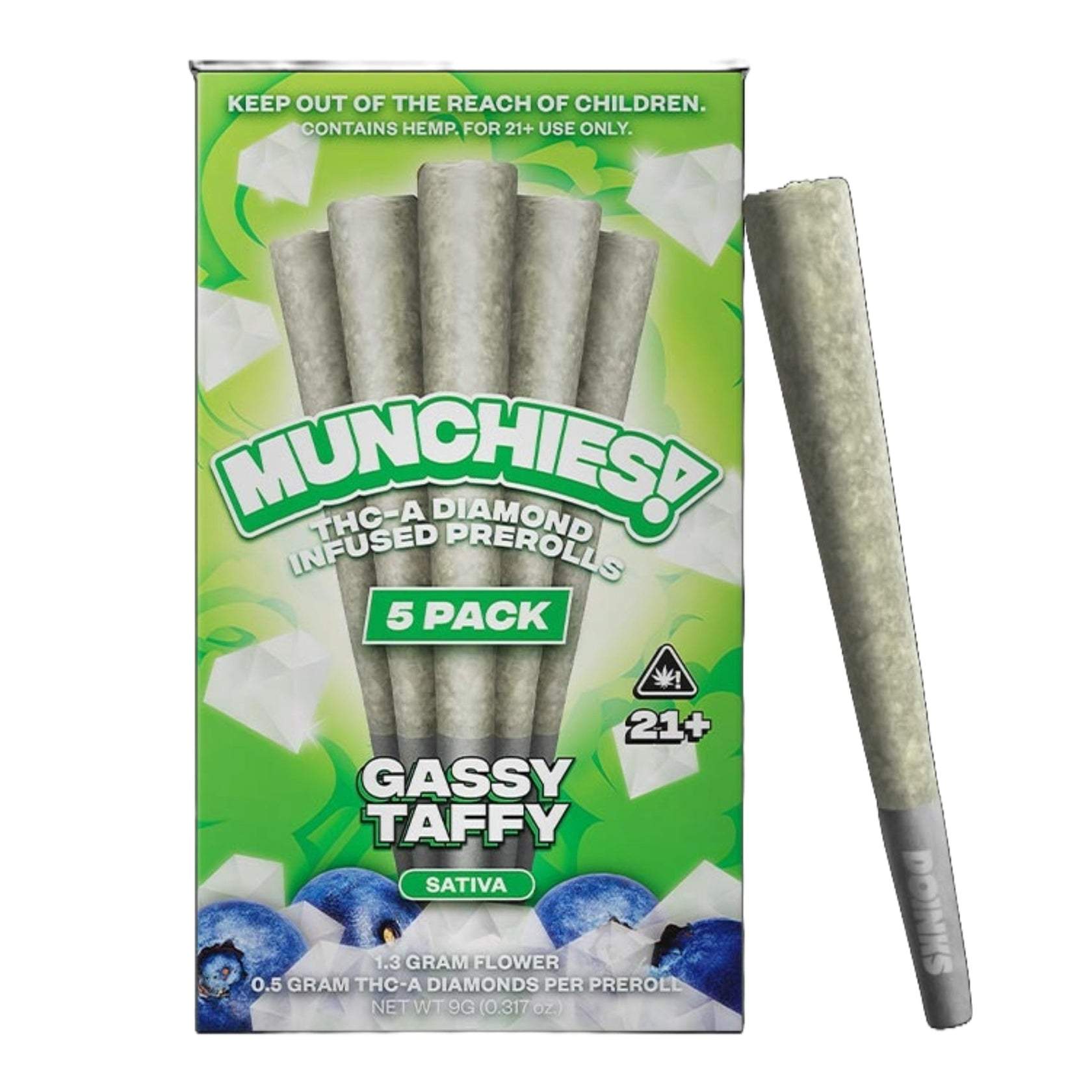 DELTA MUNCHIES THC-A DIAMOND INFUSED PRE ROLLS (5CT/PK) 1G