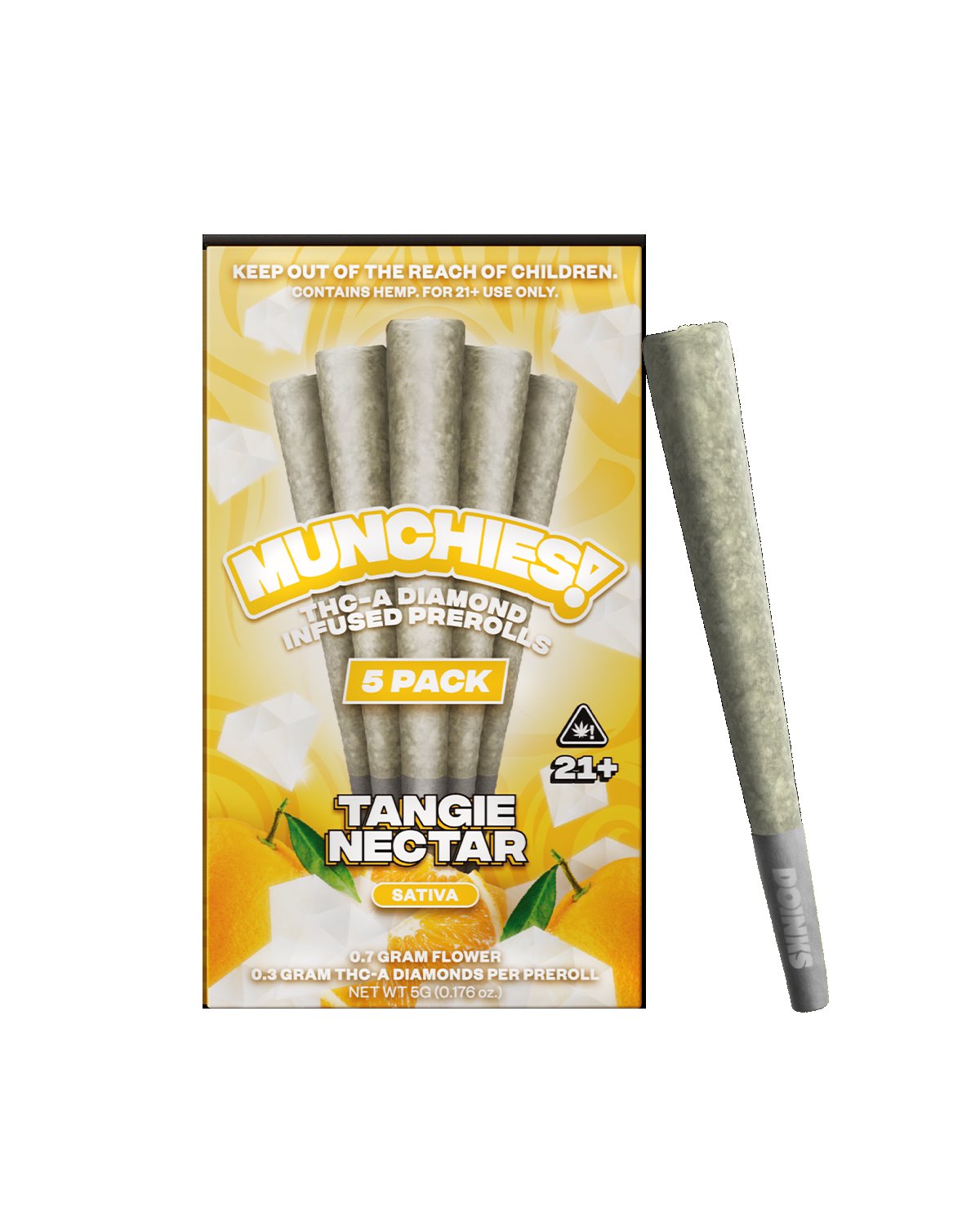 DELTA MUNCHIES THC-A DIAMOND INFUSED PRE ROLLS (5CT/PK) 1G TANGIE NECTAR (SATIVA) 437561782760