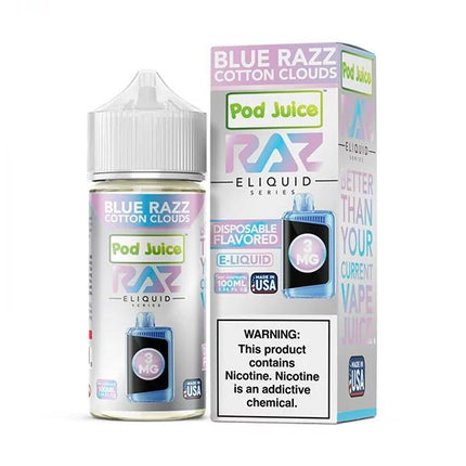 POD JUICE RAZ E-LIQUID 100ML BLUE RAZZ COTTON CLOUDS 3MG 818036120018