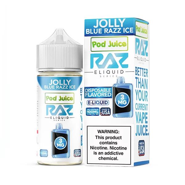 POD JUICE RAZ E-LIQUID 100ML JOLLY BLUE RAZZ ICE 3MG 818036120070
