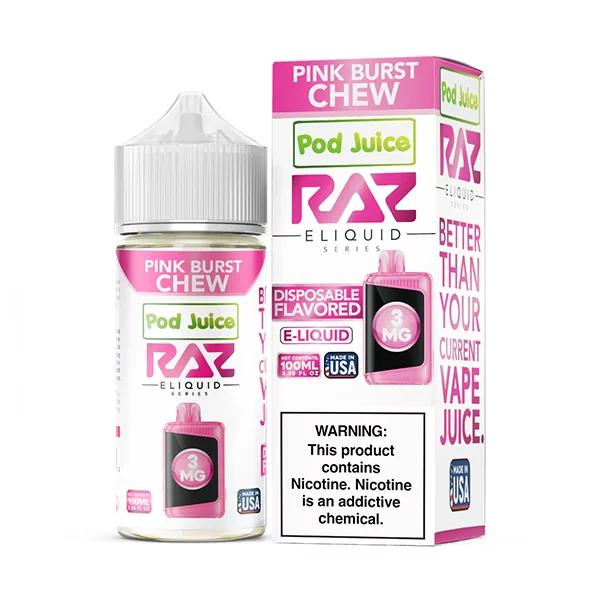 POD JUICE RAZ E-LIQUID 100ML PINK BURST CHEW 3MG 818036120131