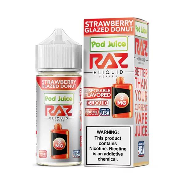 POD JUICE RAZ E-LIQUID 100ML STRAWBERRY GLAZED DONUT 3MG 818036120162