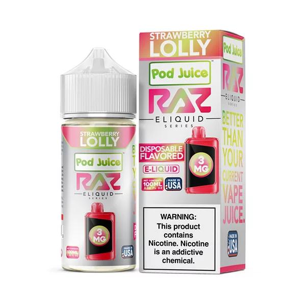 POD JUICE RAZ E-LIQUID 100ML STRAWBERRY LOLLY 3MG 818036120193