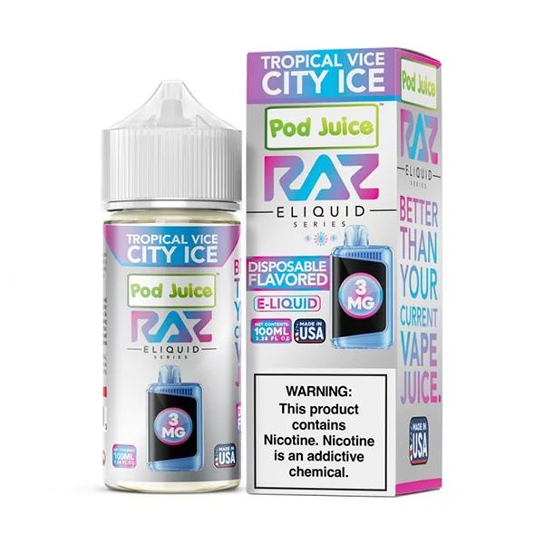 POD JUICE RAZ E-LIQUID 100ML TROPICAL VICE CITY ICE 3MG 818036120223