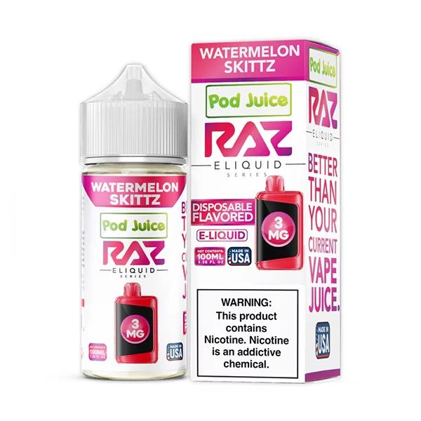 POD JUICE RAZ E-LIQUID 100ML WATERMELON SKITTZ 3MG 818036120254