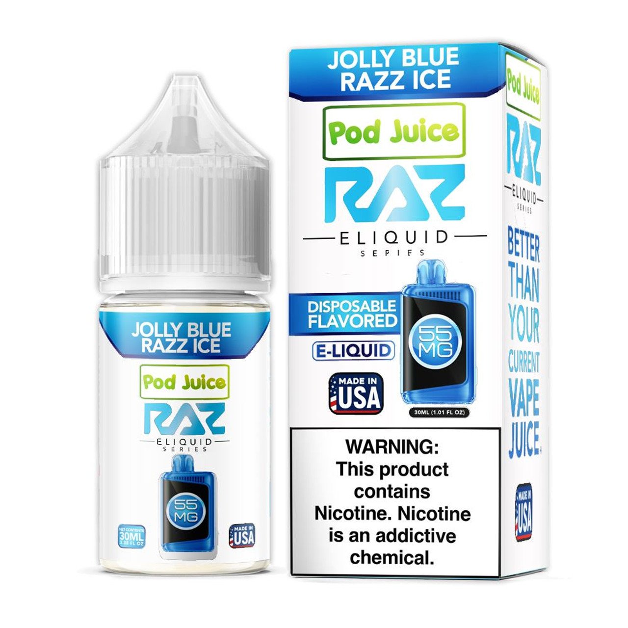 POD JUICE RAZ SALT NIC 30MLL JOLLY BLUE RAZZ ICE 35MG 818553530024