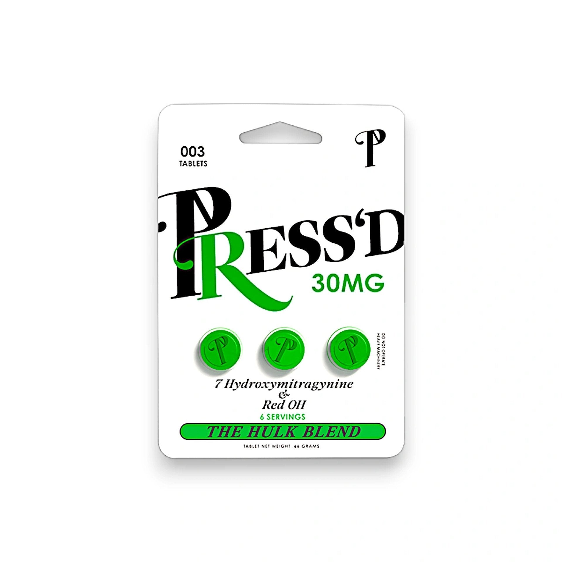 PRESS'D THE HULK BLEND 7-HYDROXYMITRAGYNINE & RED OH 6 SEVINGS 30MG PER TABLET