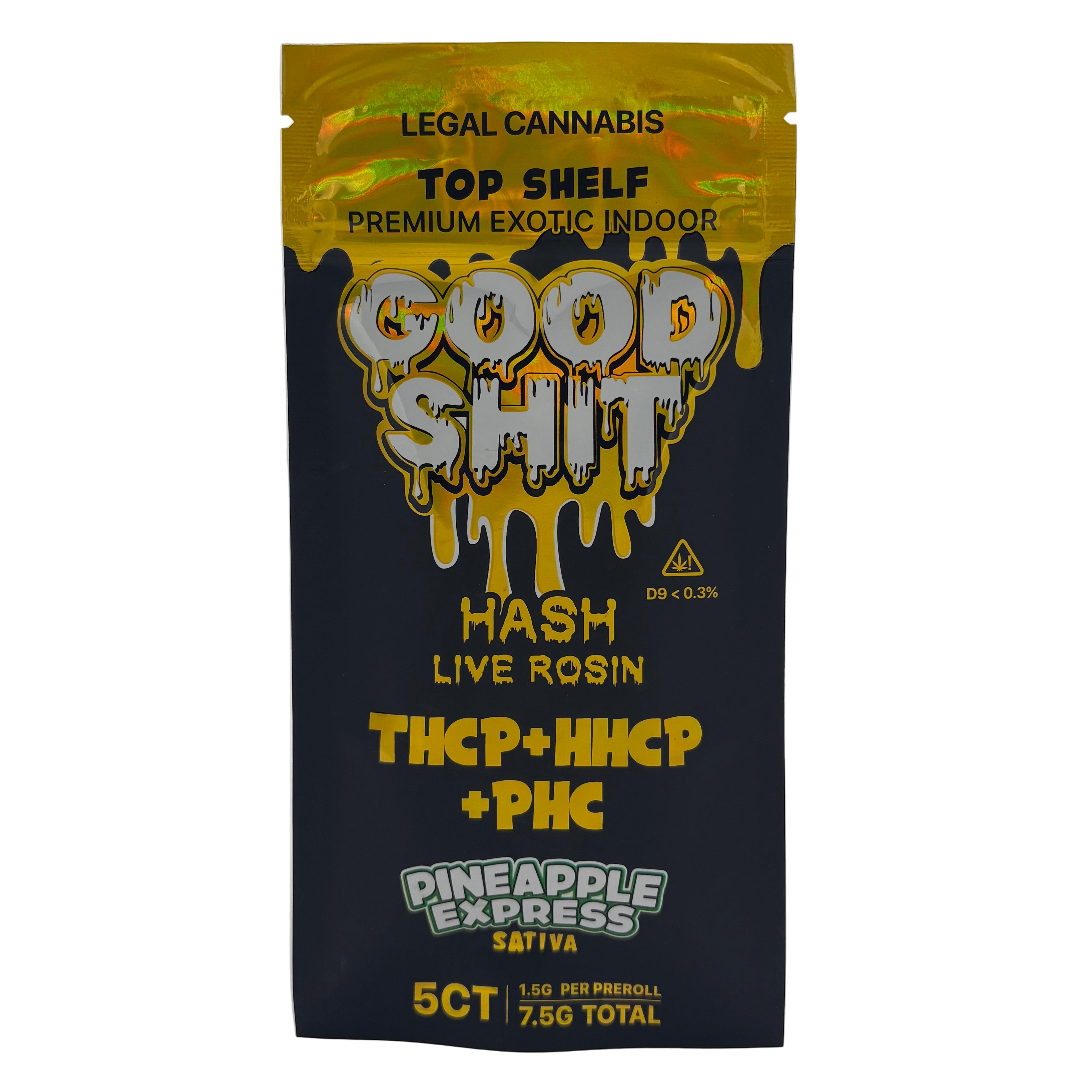 GOOD SHIT HASH LIVE ROSIN (THCP + HHCP + PHC) 5CT PRE ROLLS (1.5G EACH / 7.5G TOTAL)