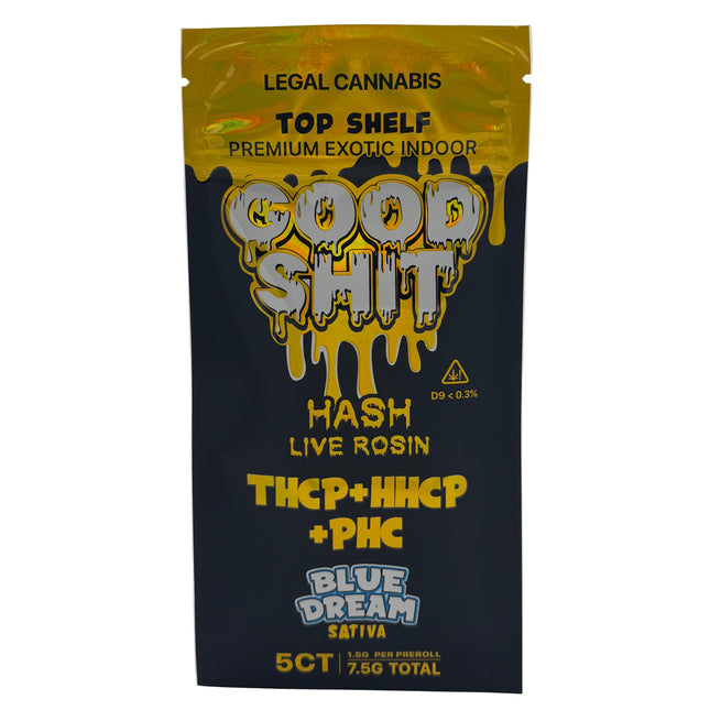 GOOD SHIT HASH LIVE ROSIN (THCP + HHCP + PHC) 5CT PRE ROLLS (1.5G EACH / 7.5G TOTAL)
