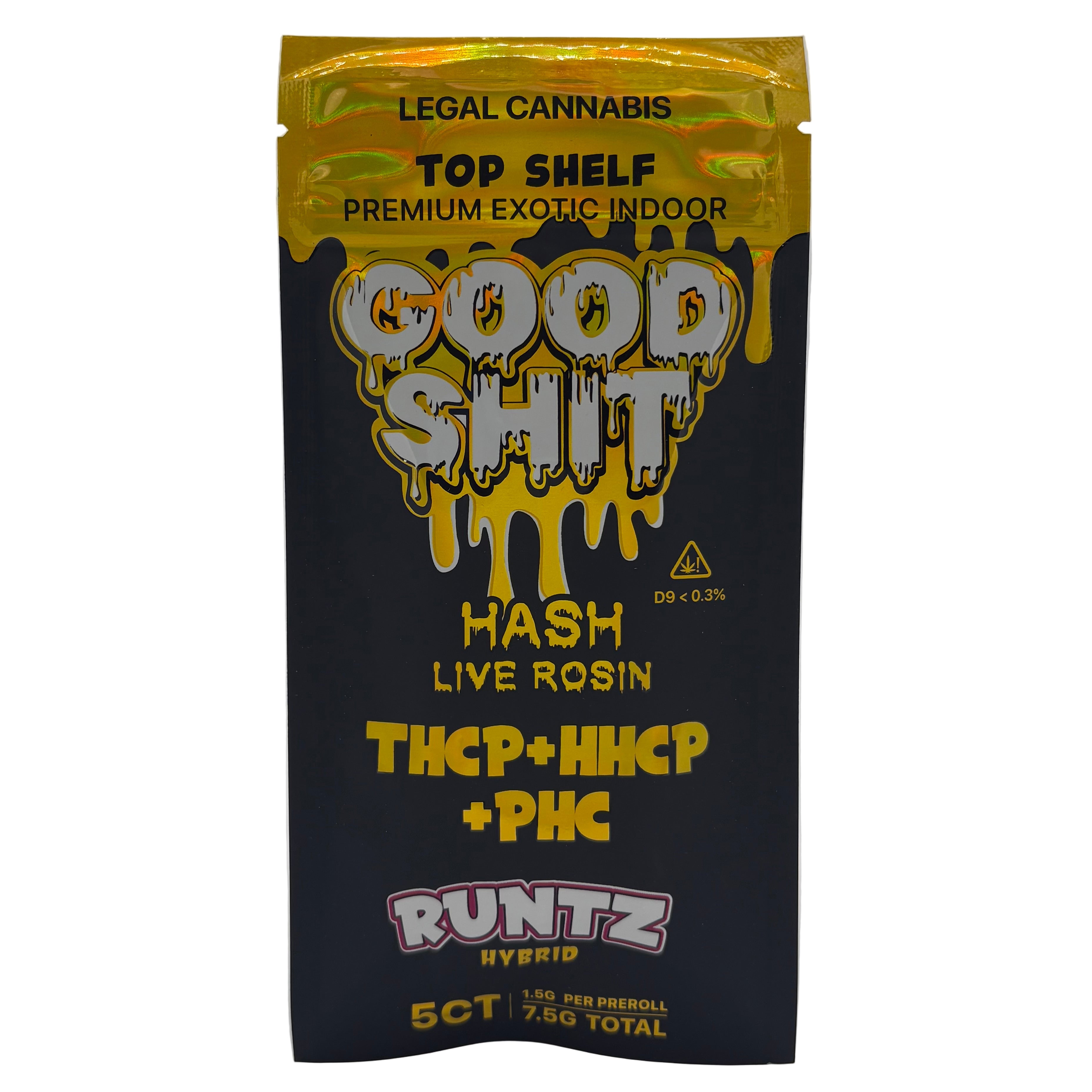 GOOD SHIT HASH LIVE ROSIN (THCP + HHCP + PHC) 5CT PRE ROLLS (1.5G EACH / 7.5G TOTAL)