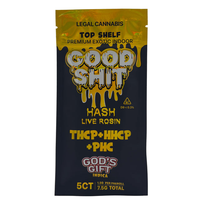 GOOD SHIT HASH LIVE ROSIN (THCP + HHCP + PHC) 5CT PRE ROLLS (1.5G EACH / 7.5G TOTAL)