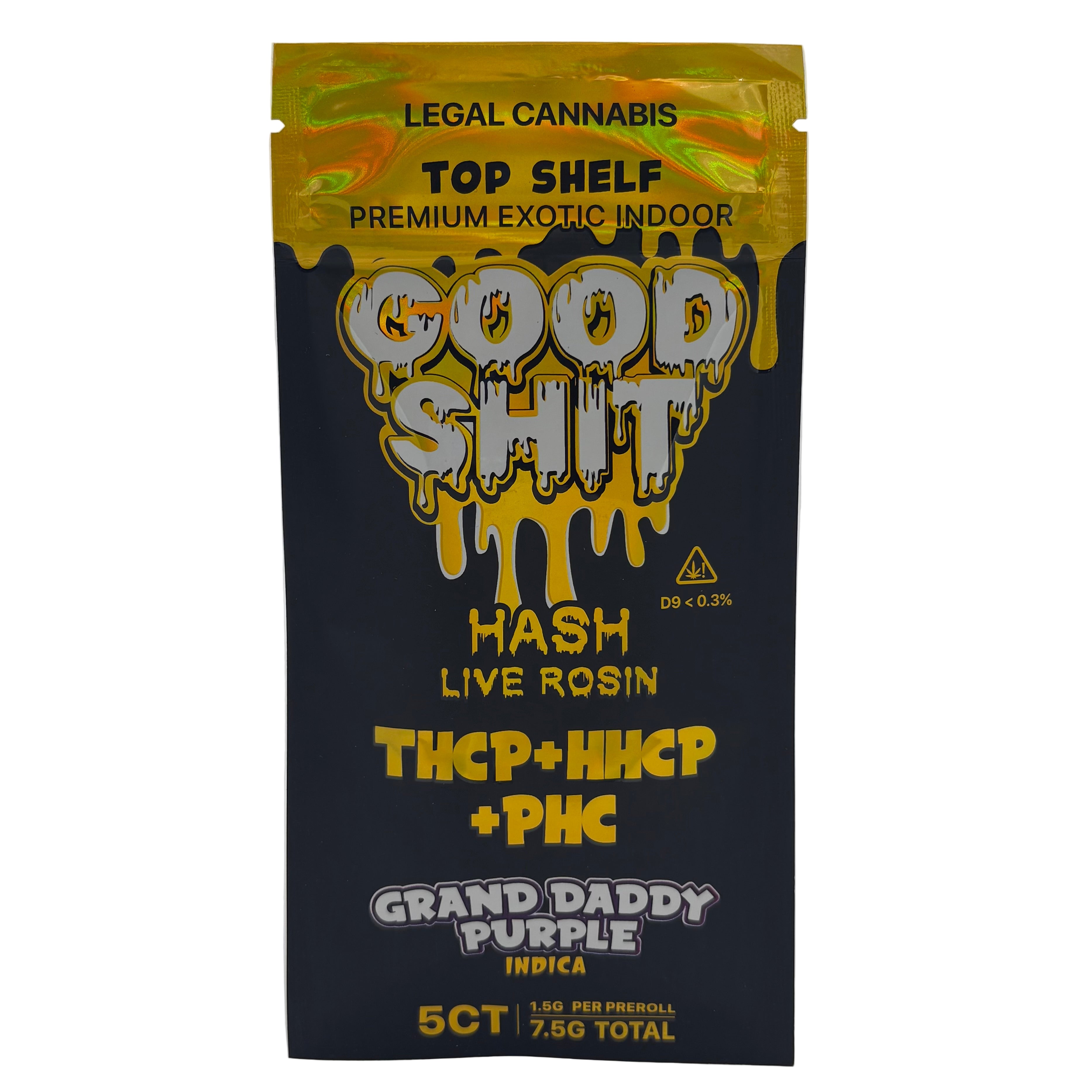 GOOD SHIT HASH LIVE ROSIN (THCP + HHCP + PHC) 5CT PRE ROLLS (1.5G EACH / 7.5G TOTAL)