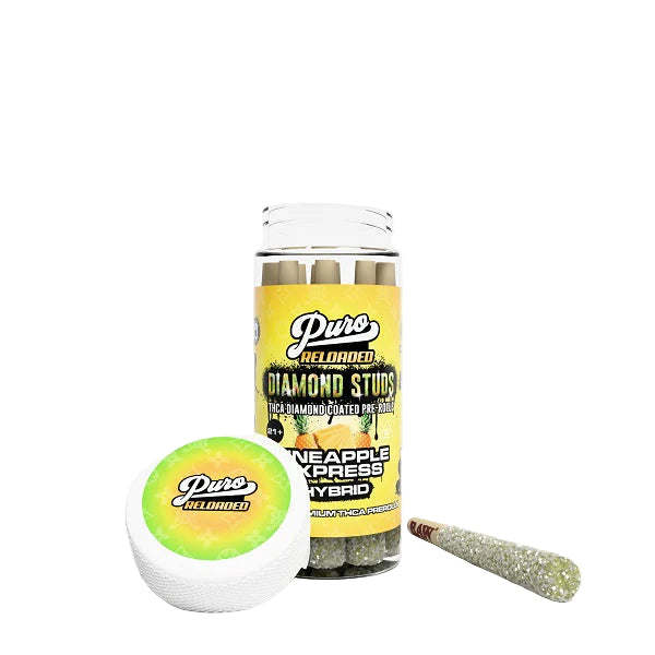 PURO RELOADED DIAMOND STUDS THCA DIAMOND COATED PRE-ROLLS (10 X 2G) 10CT JAR